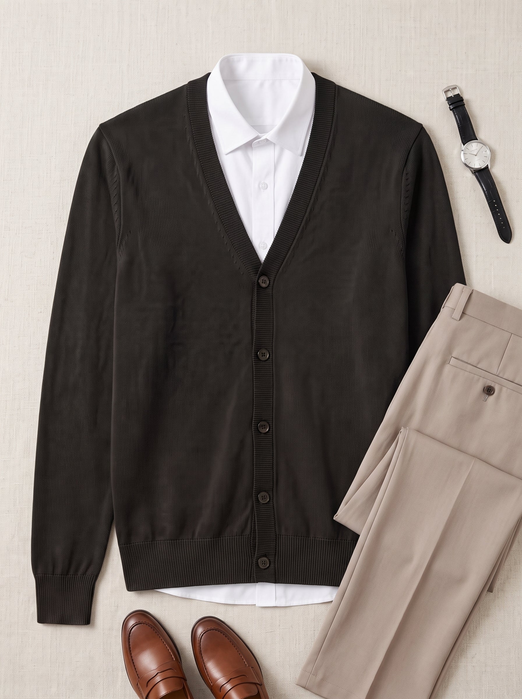 V-Neck Button Cardigan — Black