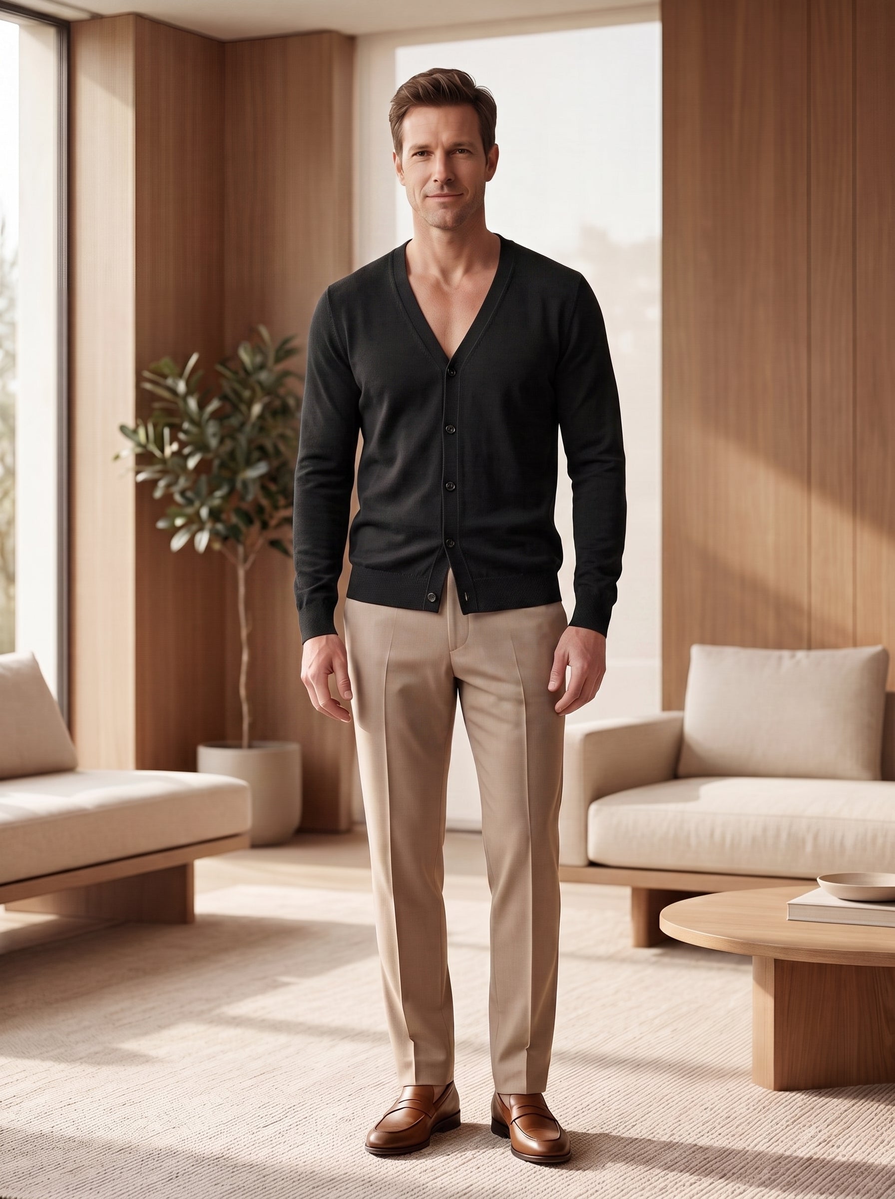 V-Neck Button Cardigan — Black