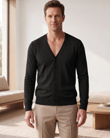 V-Neck Button Cardigan — Black