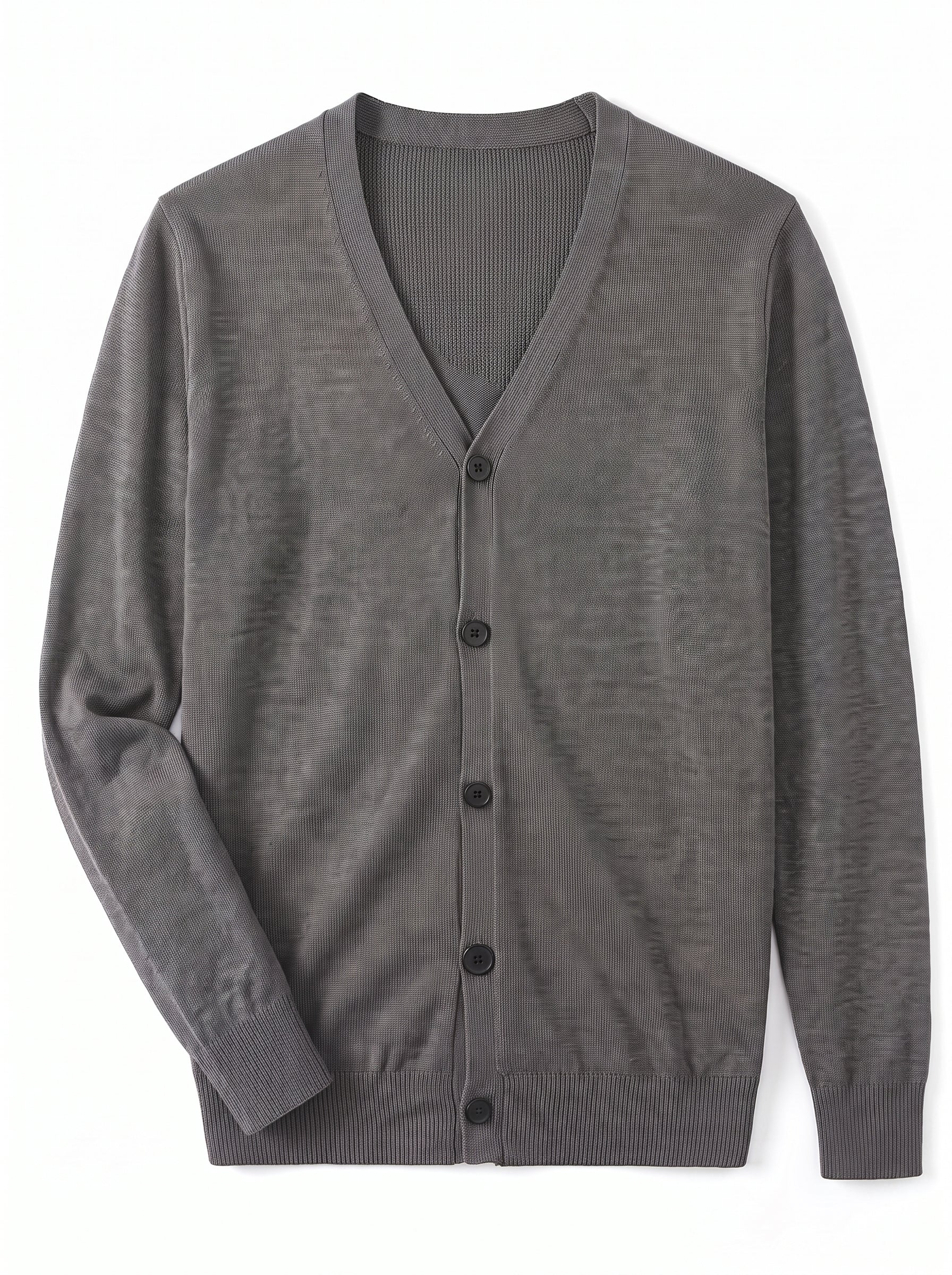 V-Neck Button Cardigan — Dark Grey