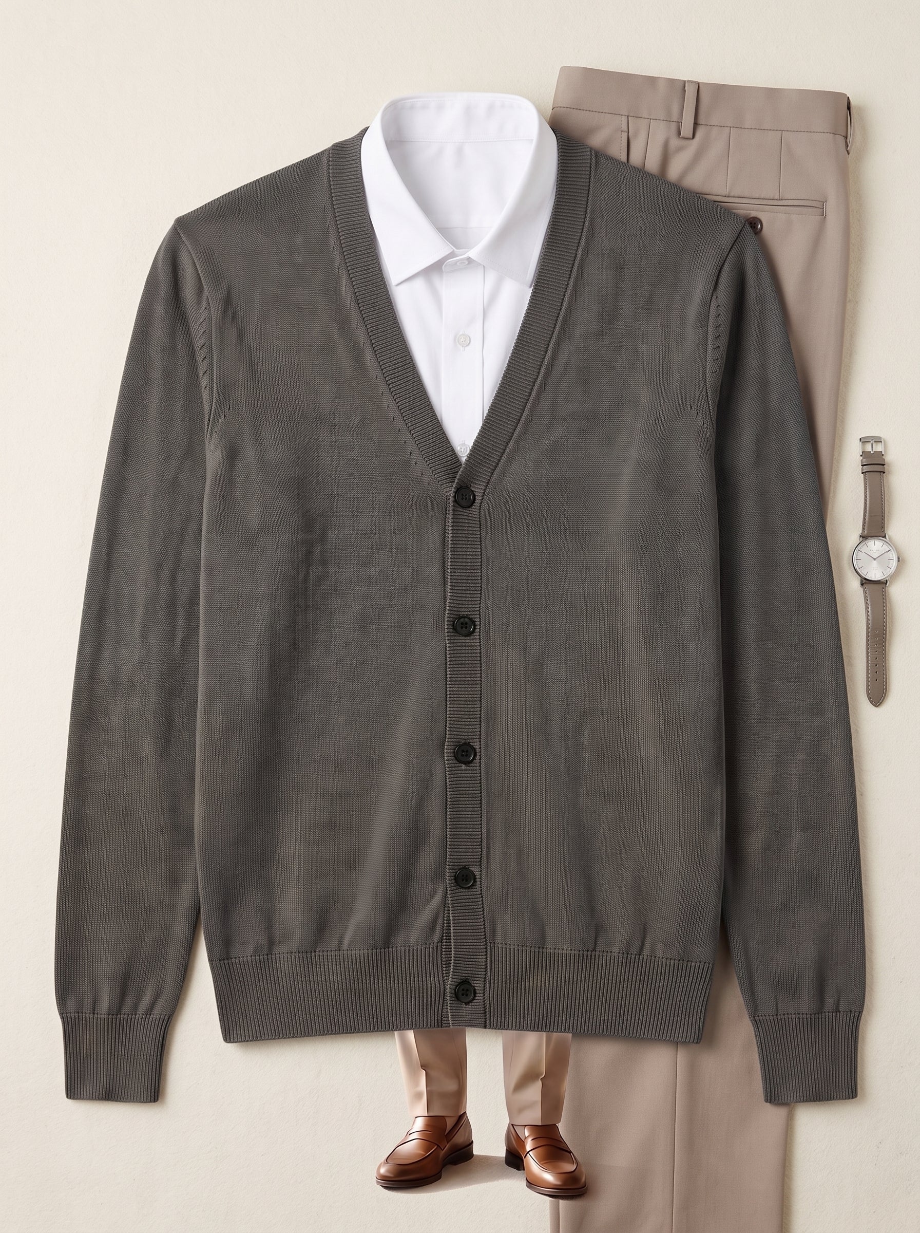 V-Neck Button Cardigan — Dark Grey
