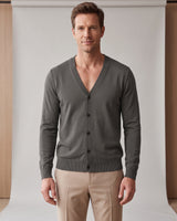 V-Neck Button Cardigan — Dark Grey