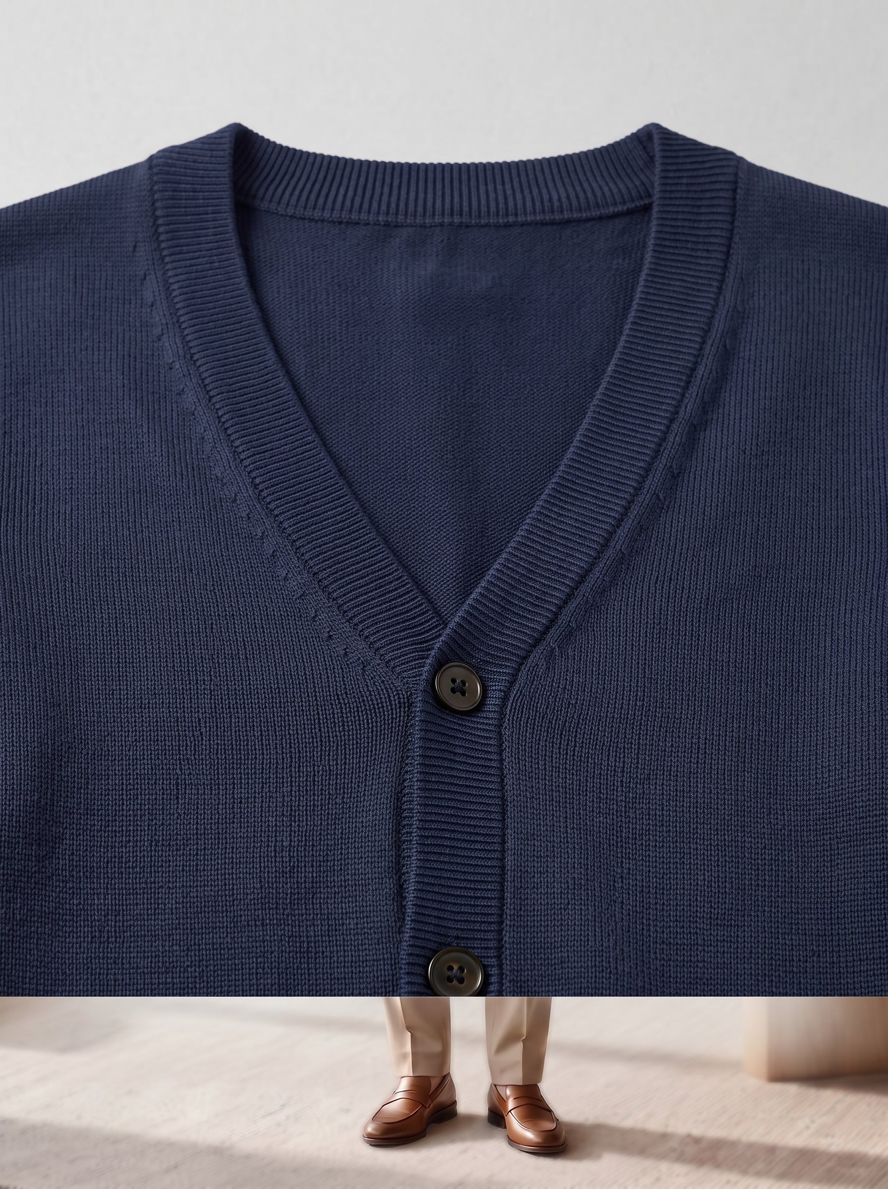 V-Neck Button Cardigan — Navy