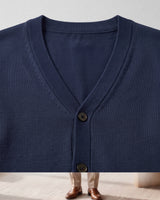 V-Neck Button Cardigan — Navy