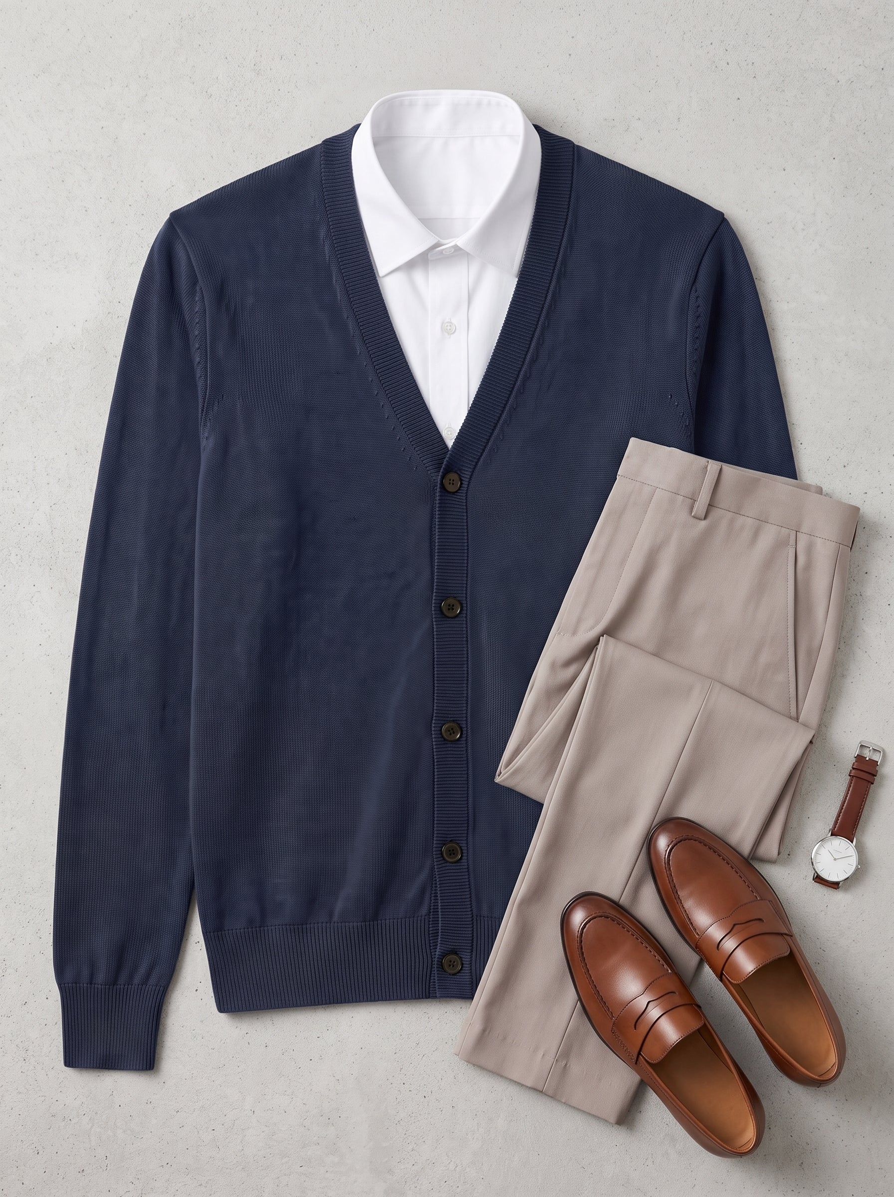 V-Neck Button Cardigan — Navy
