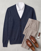 V-Neck Button Cardigan — Navy