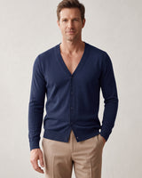 V-Neck Button Cardigan — Navy