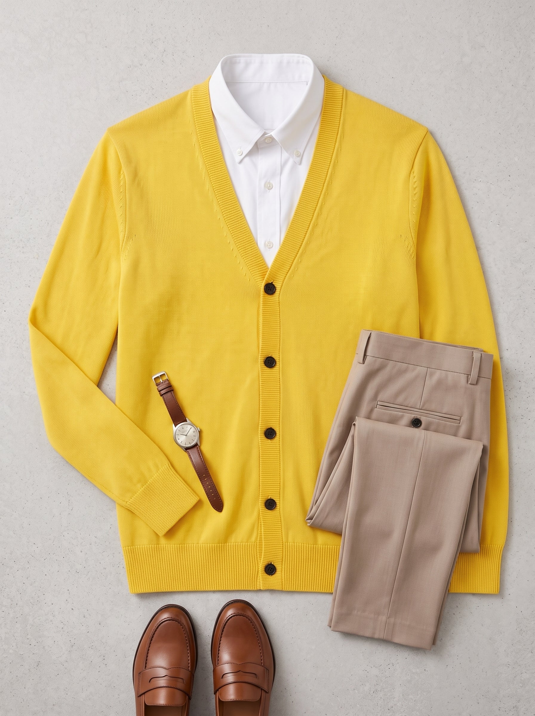 V-Neck Button Cardigan — Yellow
