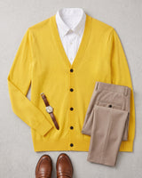 V-Neck Button Cardigan — Yellow