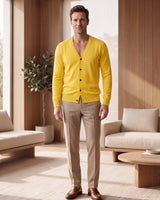 V-Neck Button Cardigan — Yellow
