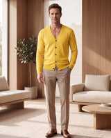 V-Neck Button Cardigan — Yellow