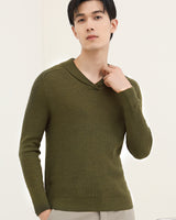 Shawl Collar Cable Knit Pullover — Olive