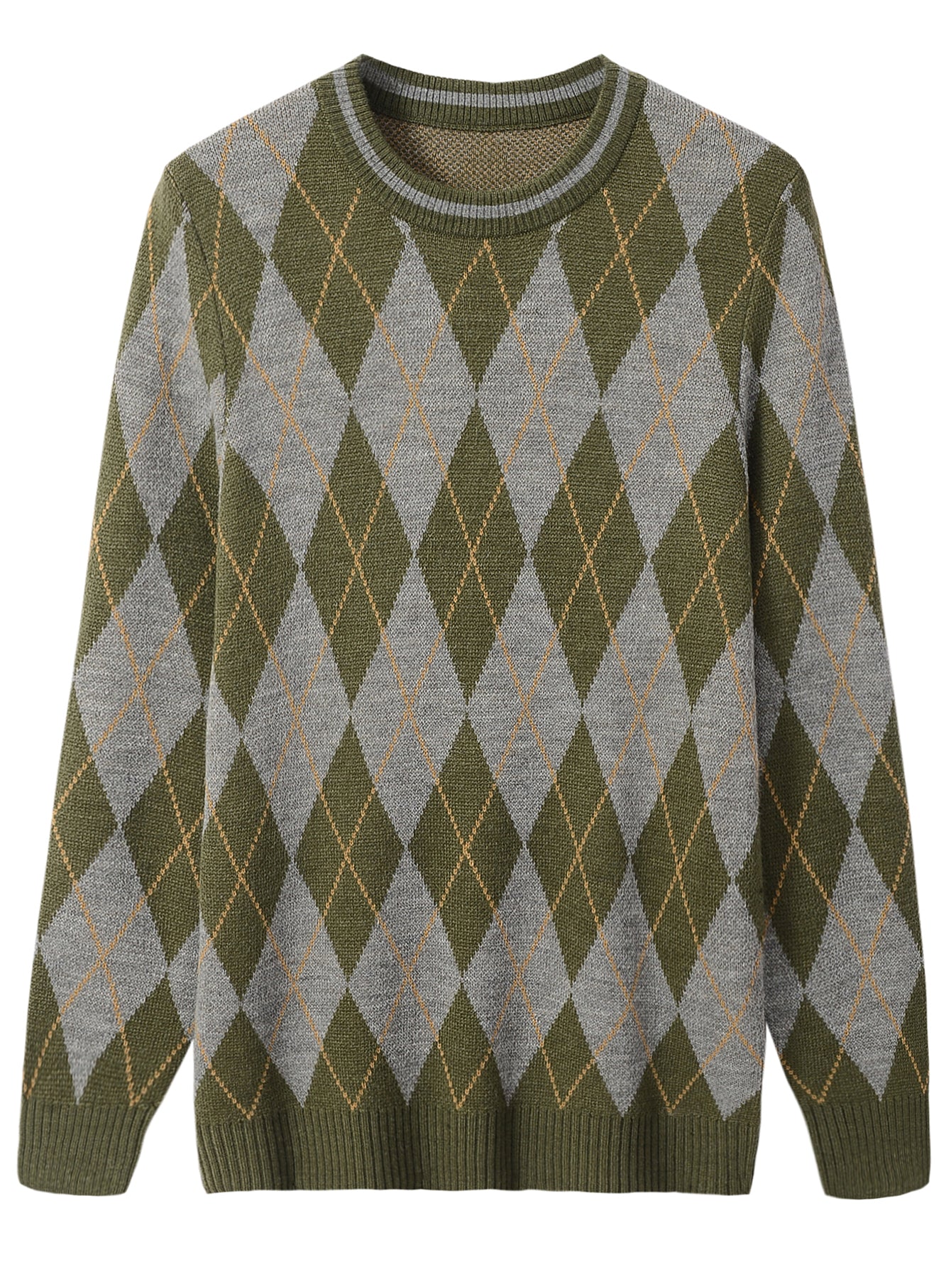 Checkered Crew Neck Sweater — Olive