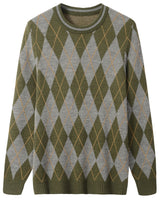 Checkered Crew Neck Sweater — Olive