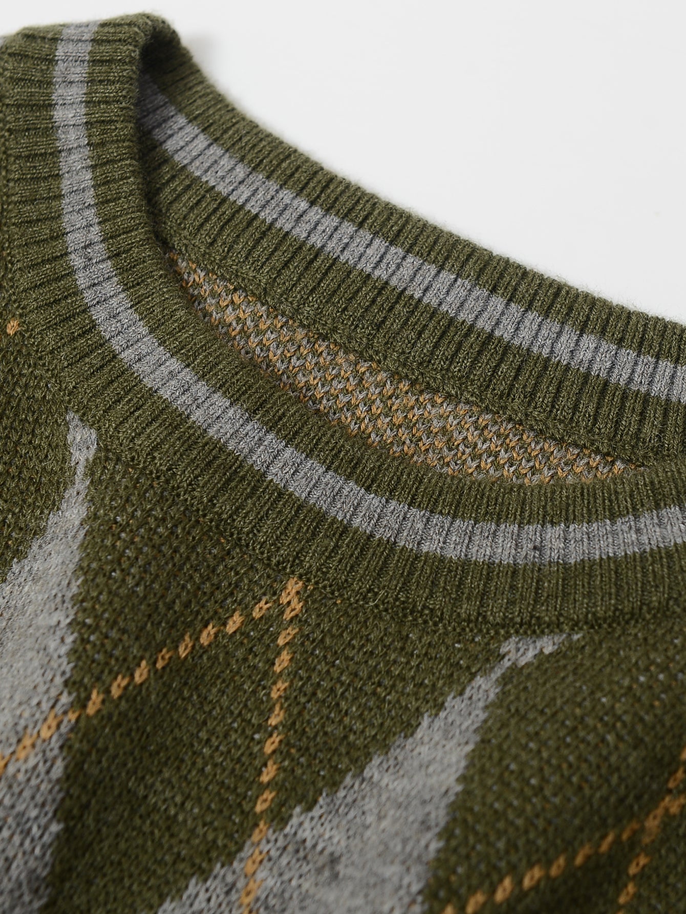 Checkered Crew Neck Sweater — Olive