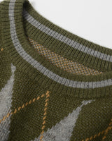 Checkered Crew Neck Sweater — Olive