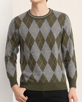 Checkered Crew Neck Sweater — Olive