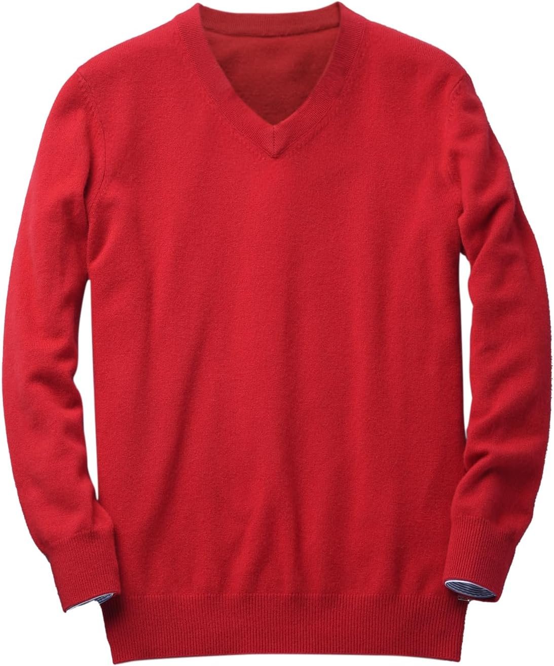 Men's V-Neck Cashmere Sweater — Red