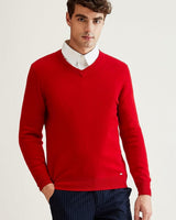 Men's V-Neck Cashmere Sweater — Red