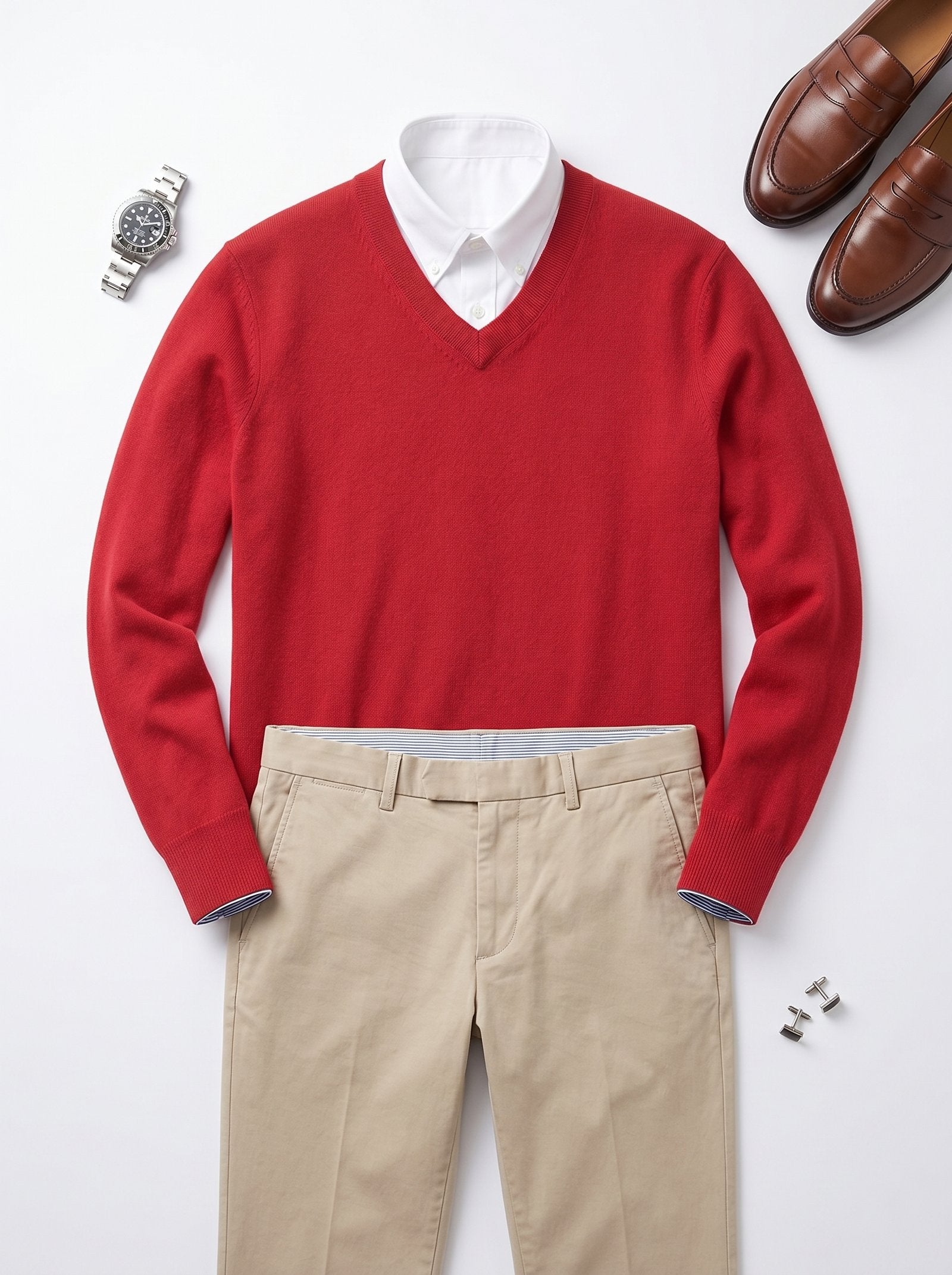 Men's V-Neck Cashmere Sweater — Red
