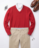 Men's V-Neck Cashmere Sweater — Red