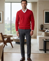 Men's V-Neck Cashmere Sweater — Red