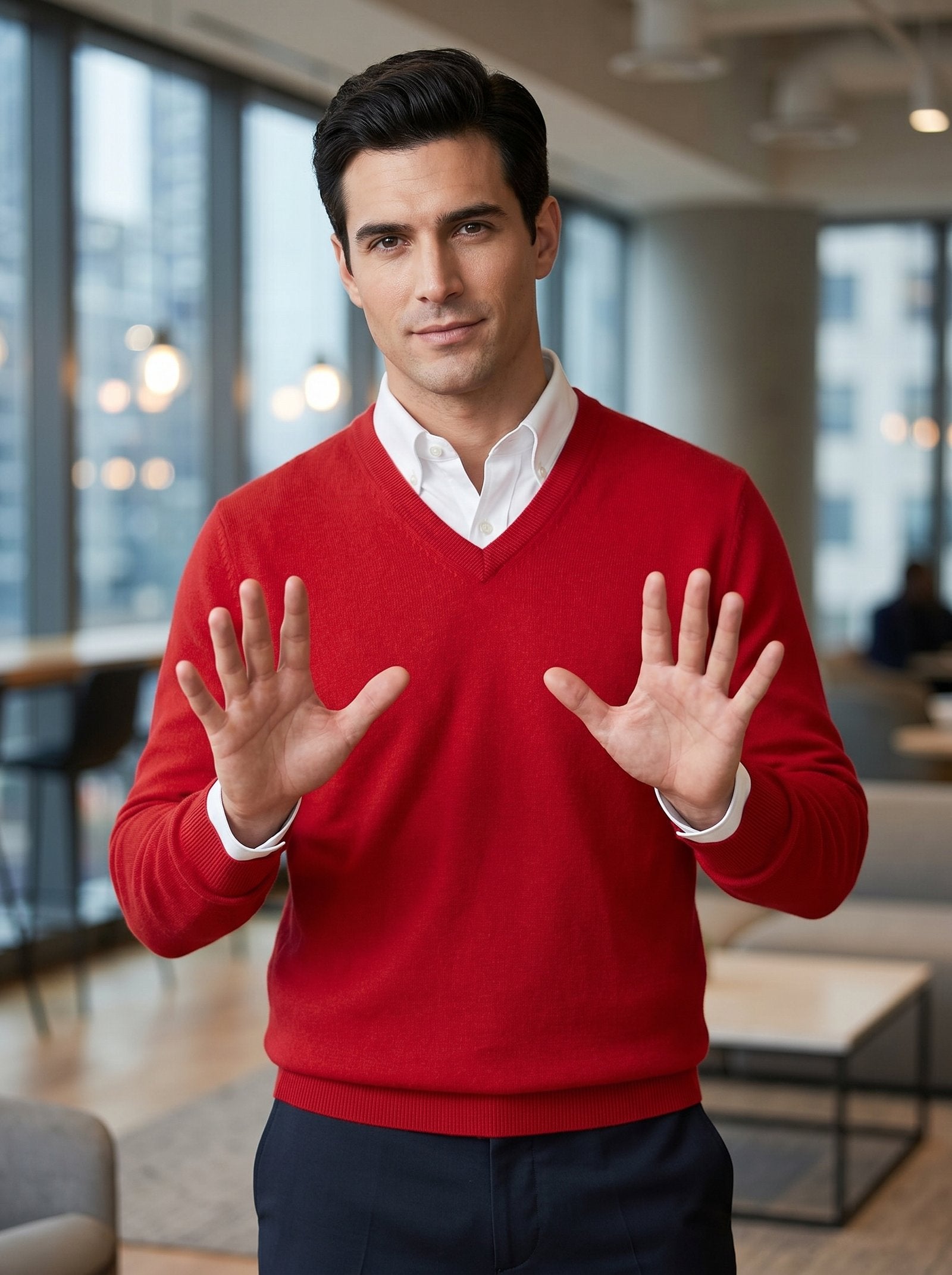 Men's V-Neck Cashmere Sweater — Red