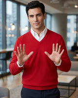 Men's V-Neck Cashmere Sweater — Red