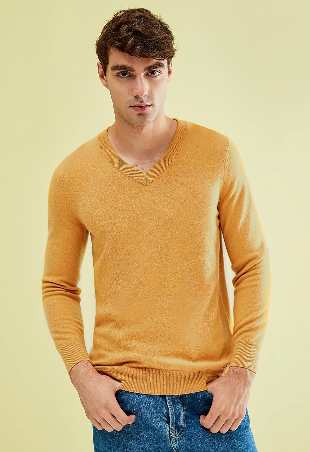 Men's V-Neck Cashmere Sweater — Yellow