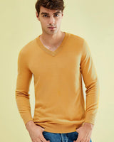 Men's V-Neck Cashmere Sweater — Yellow