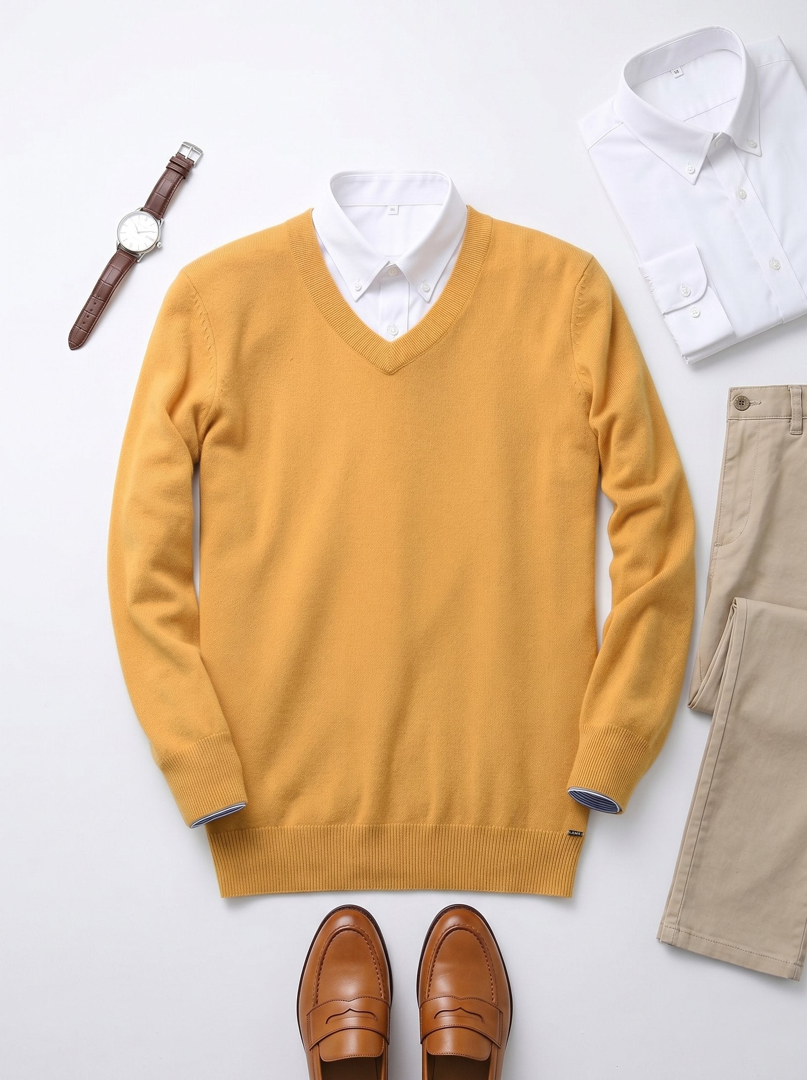 Men's V-Neck Cashmere Sweater — Yellow