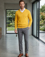 Men's V-Neck Cashmere Sweater — Yellow