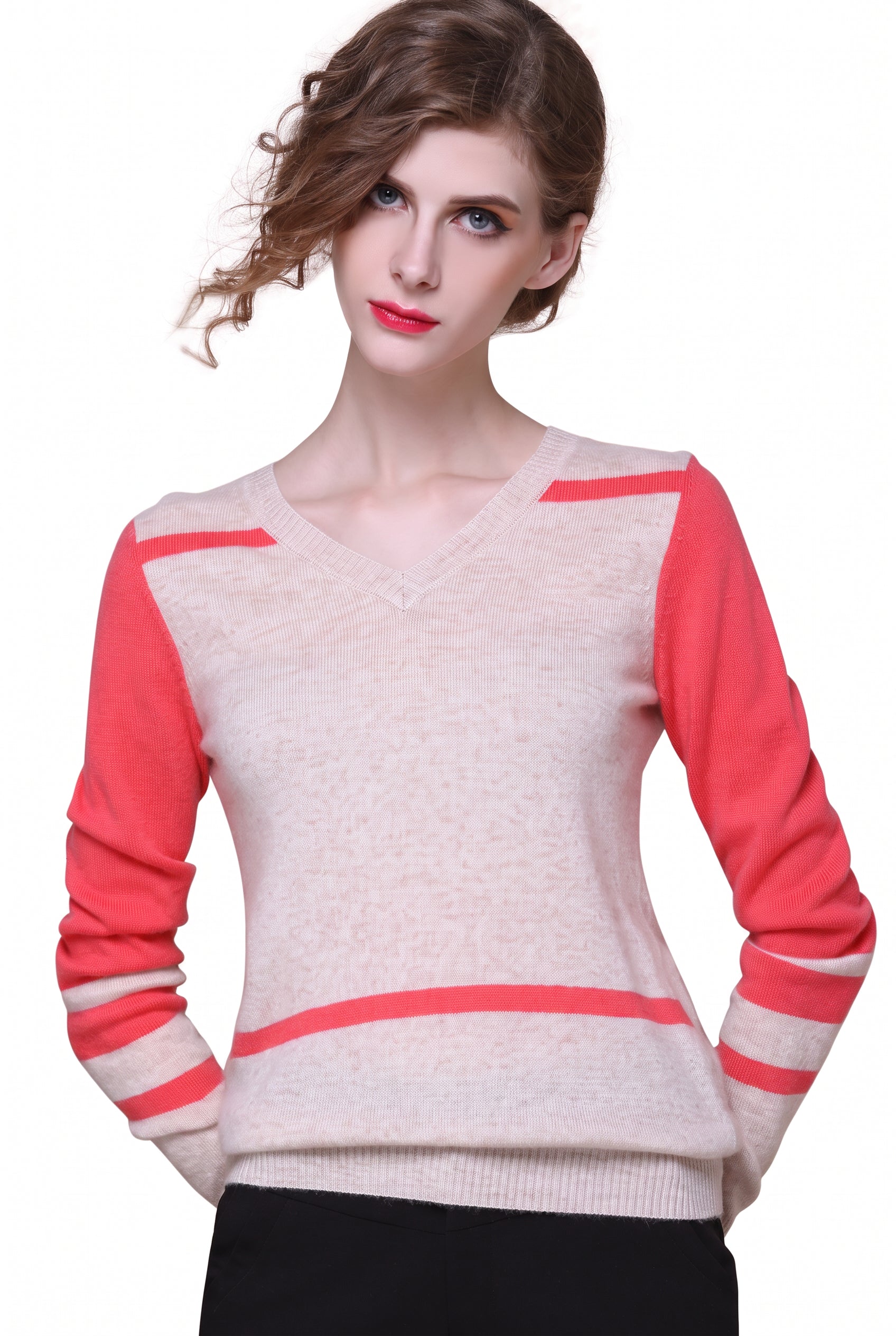 Women's Colorblock V-Neck Cashmere Sweater