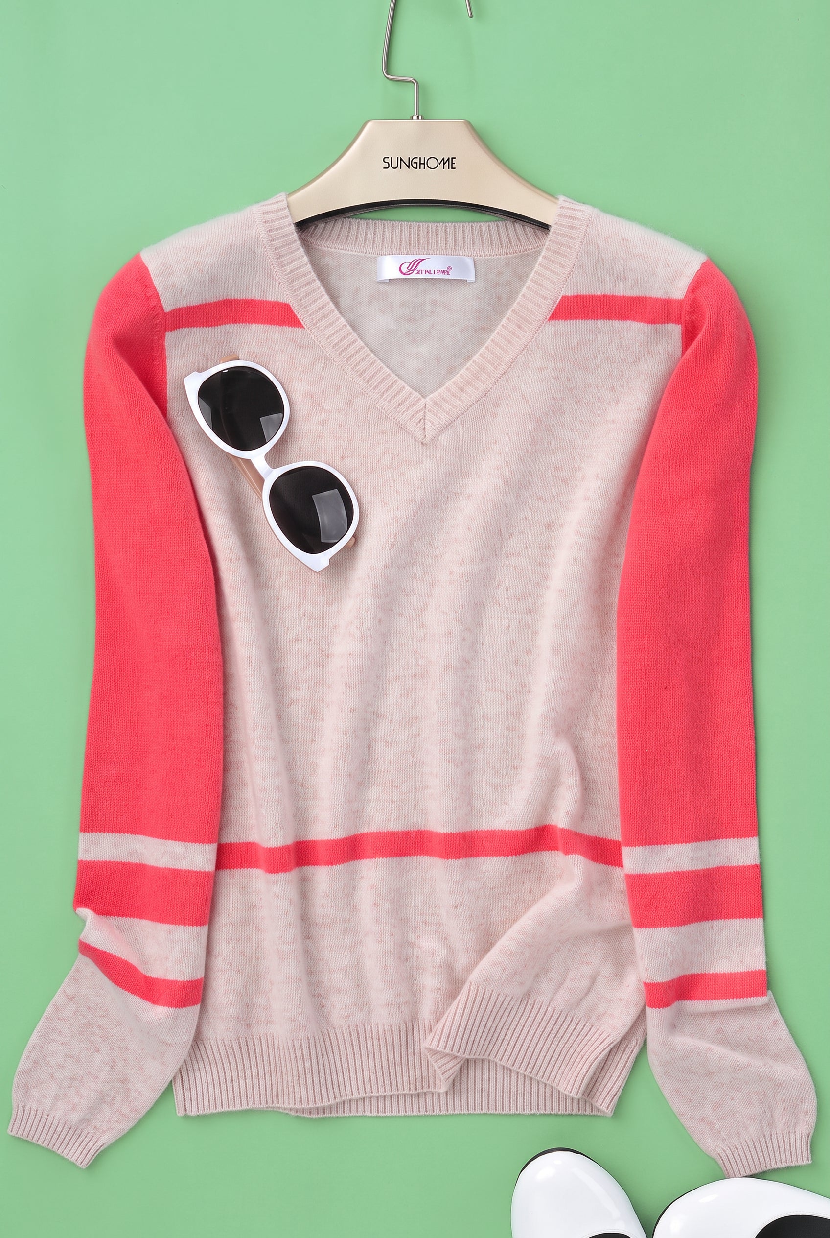 Women's Colorblock V-Neck Cashmere Sweater