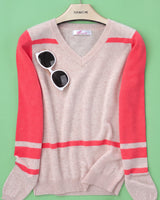 Women's Colorblock V-Neck Cashmere Sweater