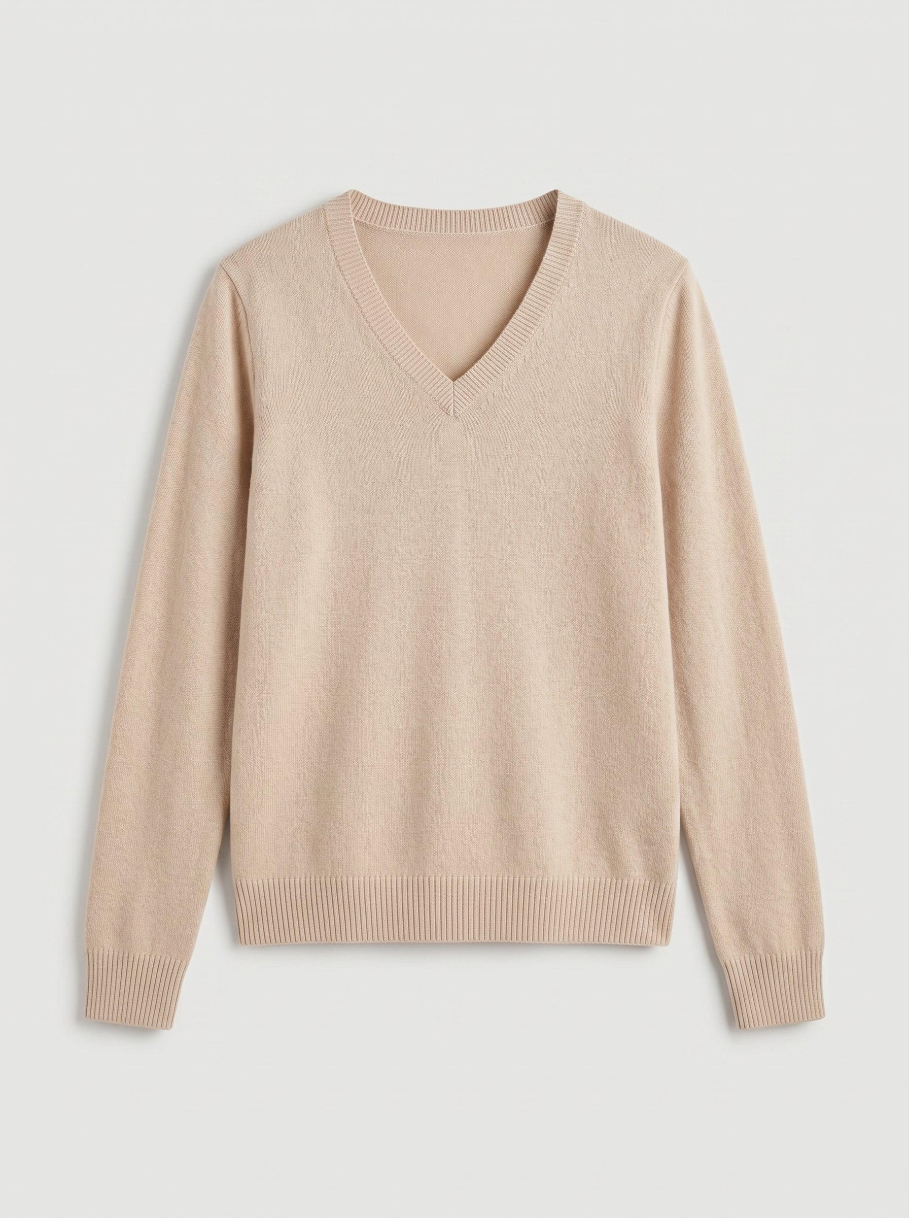 Women's Colorblock V-Neck Cashmere Sweater — Beige
