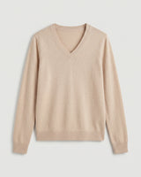 Women's Colorblock V-Neck Cashmere Sweater — Beige