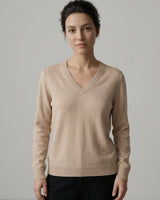 Women's Colorblock V-Neck Cashmere Sweater — Beige