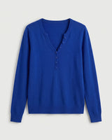 Women's V-Neck Knit Sweater — Blue