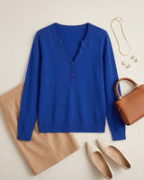 Women's V-Neck Knit Sweater — Blue