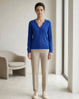 Women's V-Neck Knit Sweater — Blue