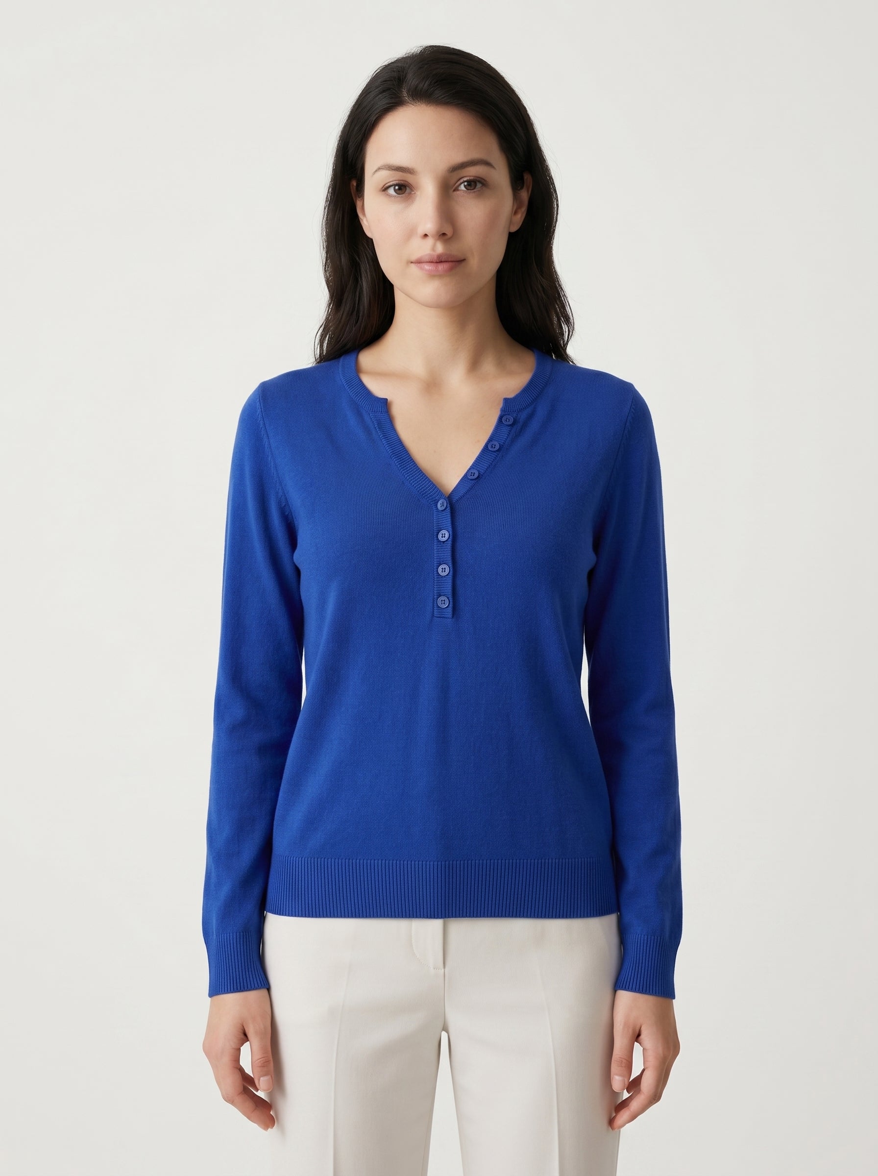 Women's V-Neck Knit Sweater — Blue
