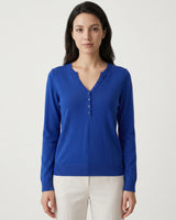Women's V-Neck Knit Sweater — Blue