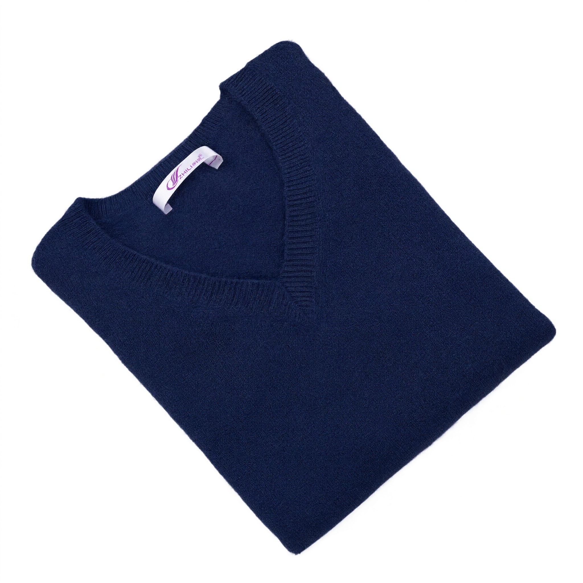 Women's V-Neck Cashmere Sweater - Dark blue