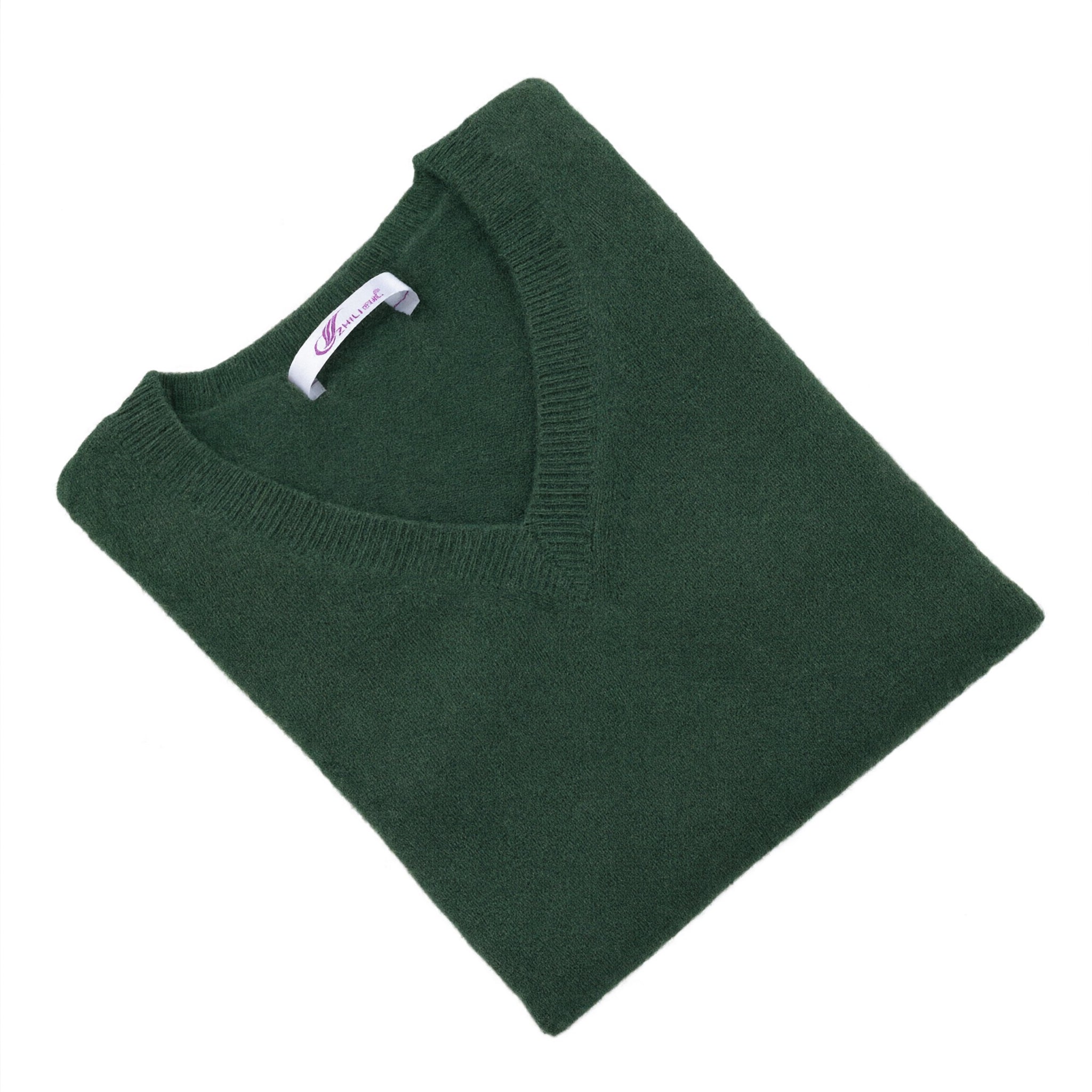 Women's V-Neck Cashmere Sweater - Dark green
