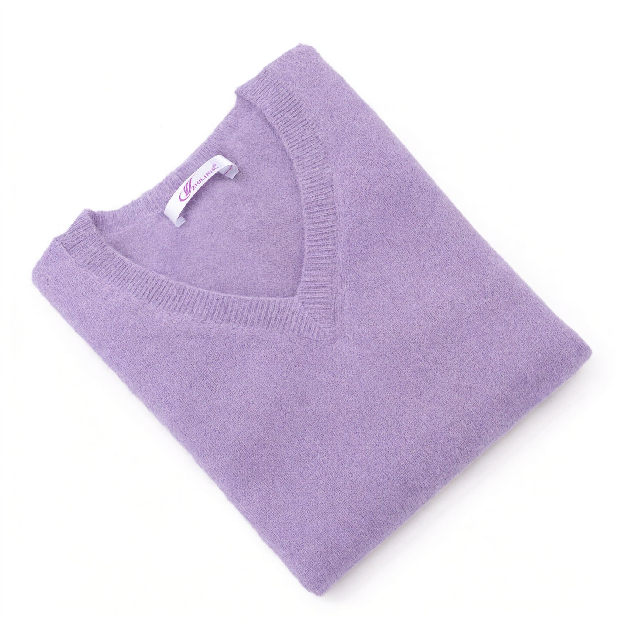 Women's V-Neck Cashmere Sweater - Light purple
