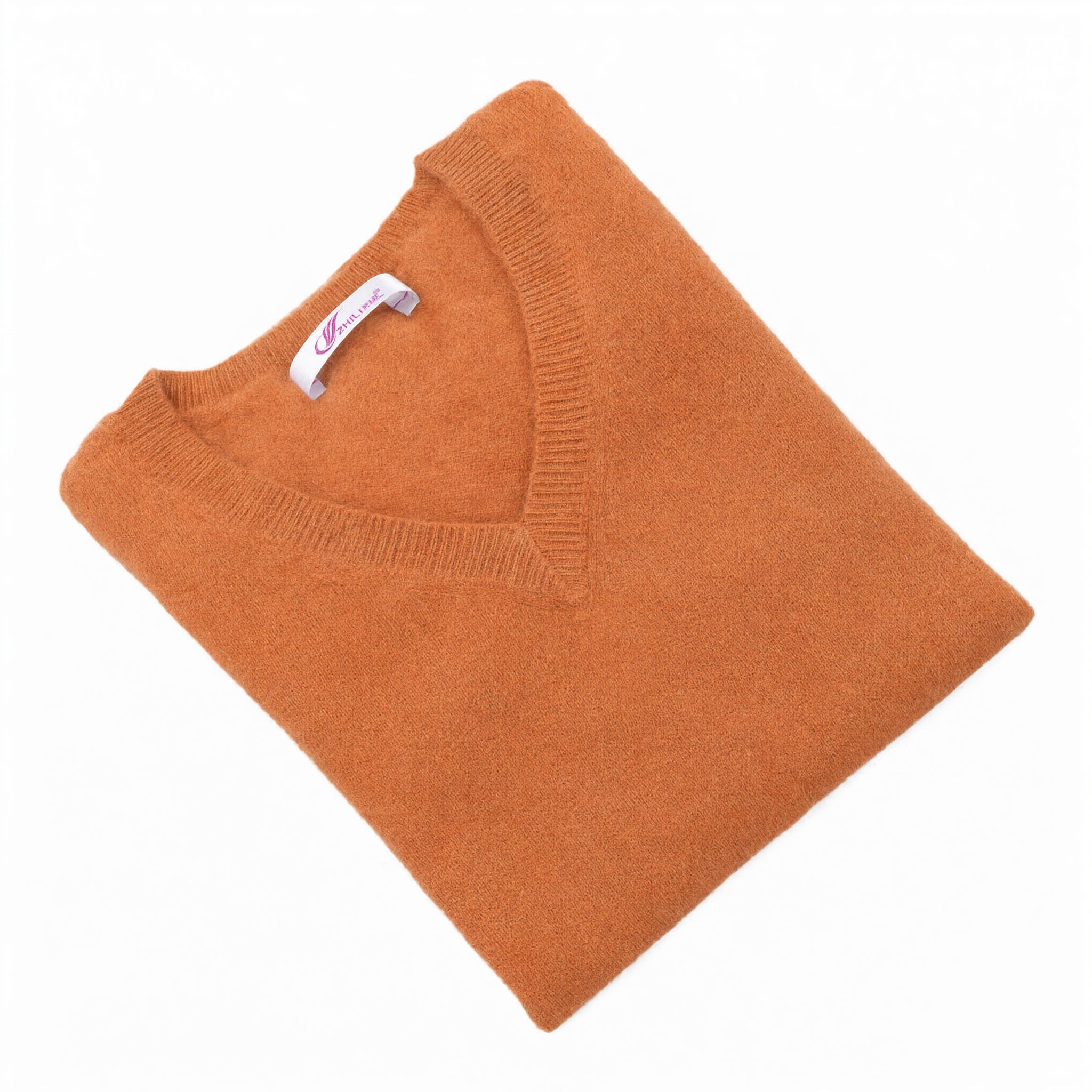 Women's V-Neck Cashmere Sweater - Orange