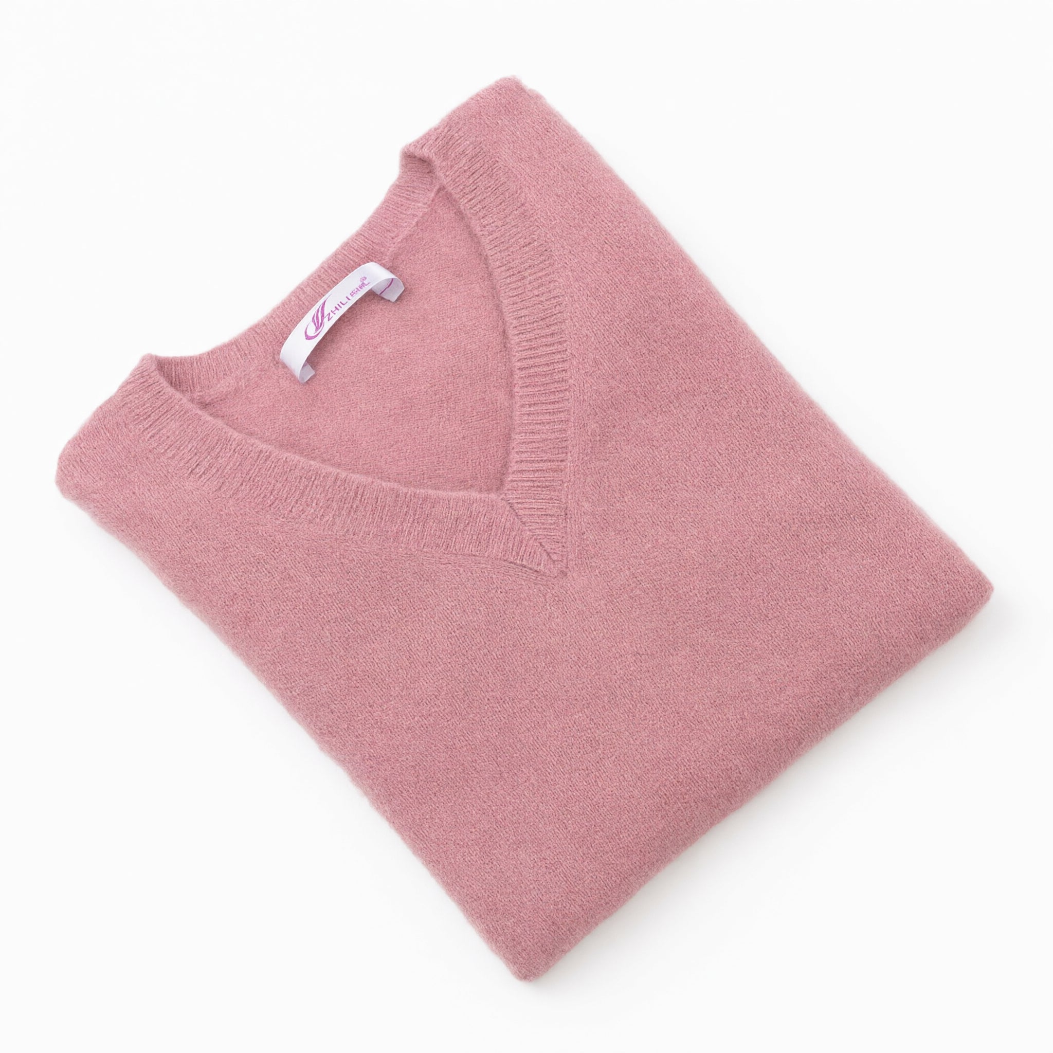 Women's V-Neck Cashmere Sweater - Pink