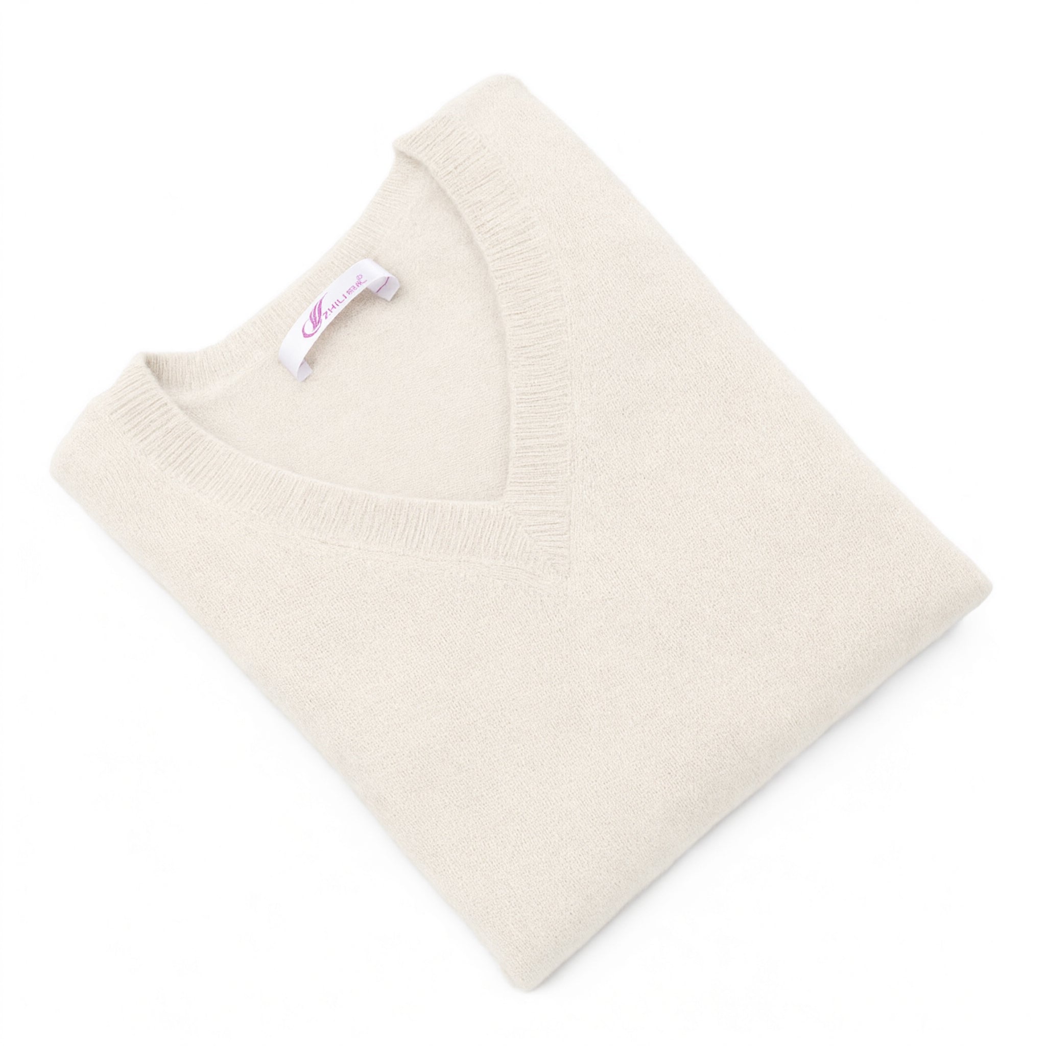 Women's V-Neck Cashmere Sweater - Rice white