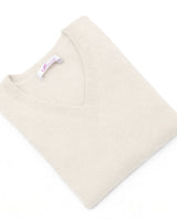 Women's V-Neck Cashmere Sweater - Rice white